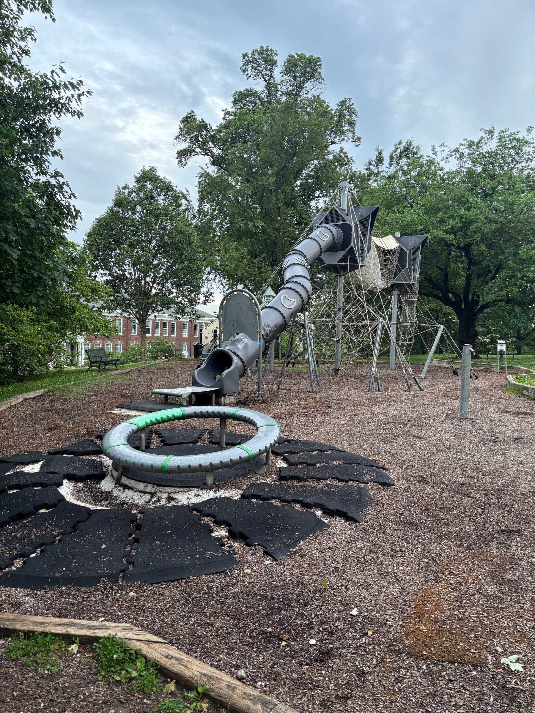 The play structure and slides at the Lafayette-Pointer Park playground